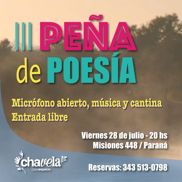 Este viernes se realizará la tercera Peña de Poesía, en Chavela Casa Espacio